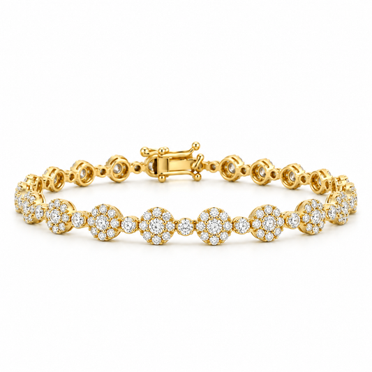 Diamond Line Cluster Yellow Gold Bracelet