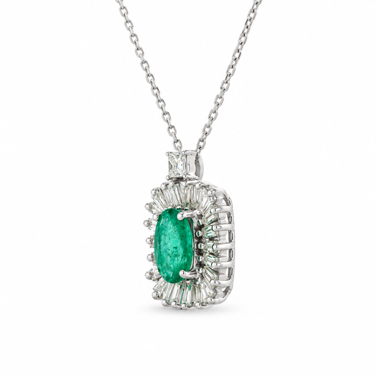 Emerald Radiance Halo Diamond Necklace
