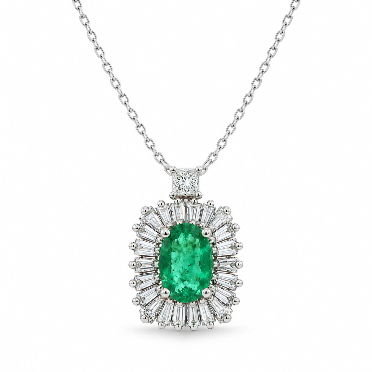 Emerald Radiance Halo Diamond Necklace