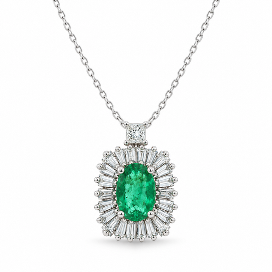 Emerald Radiance Halo Diamond Necklace