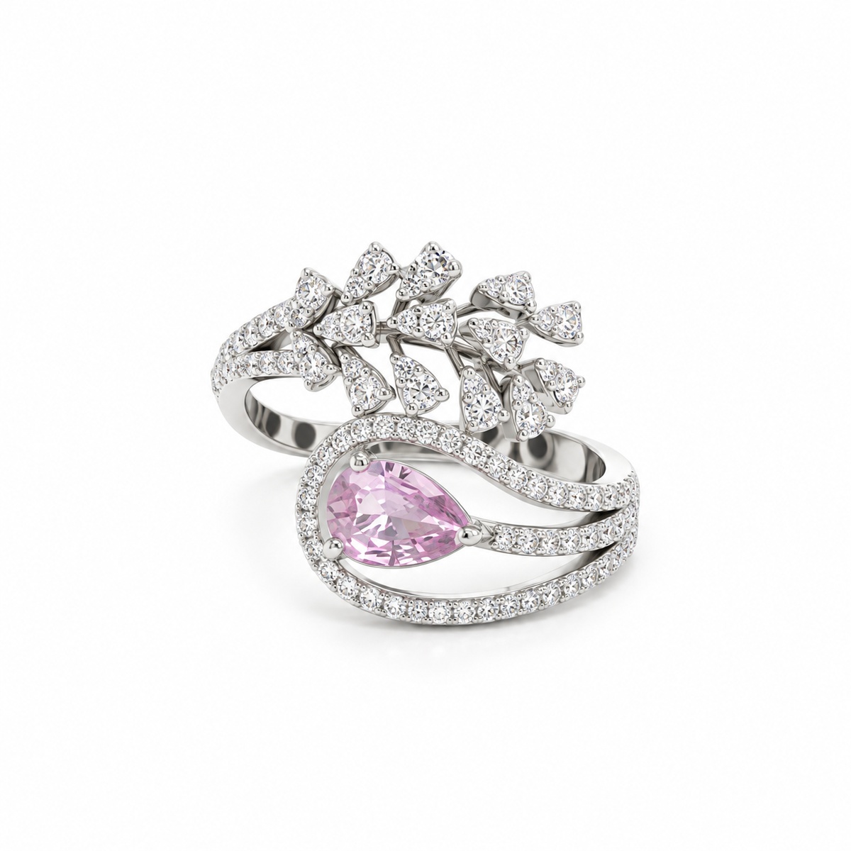 Blush Vine Diamond Ring in white gold