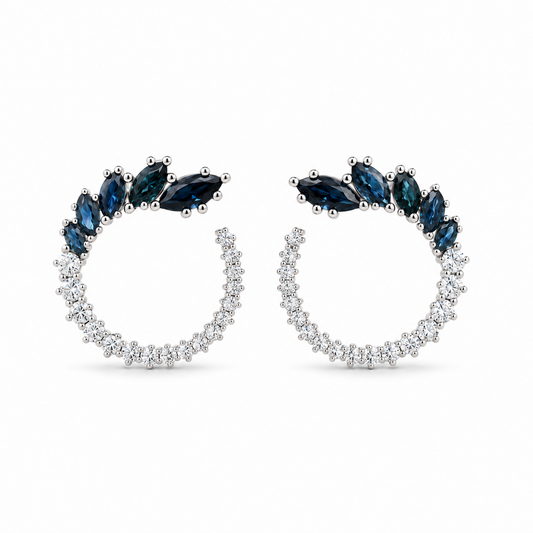 Sapphire Swirl Diamond Hoop Earrings