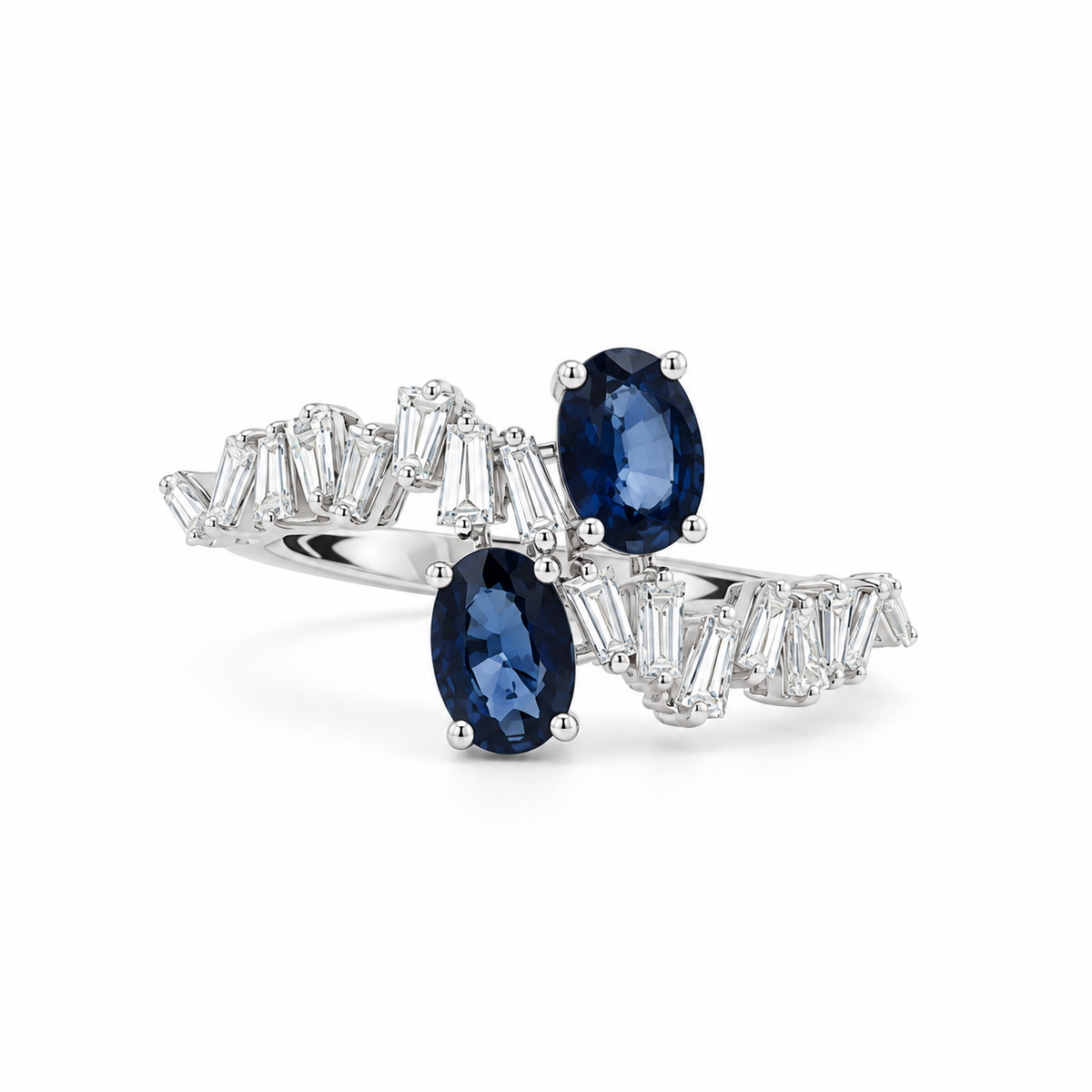 Sapphire Baguette Wave Diamond Ring