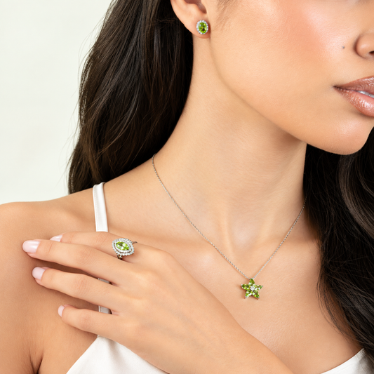 Peridot Halo Stud Diamond Earrings