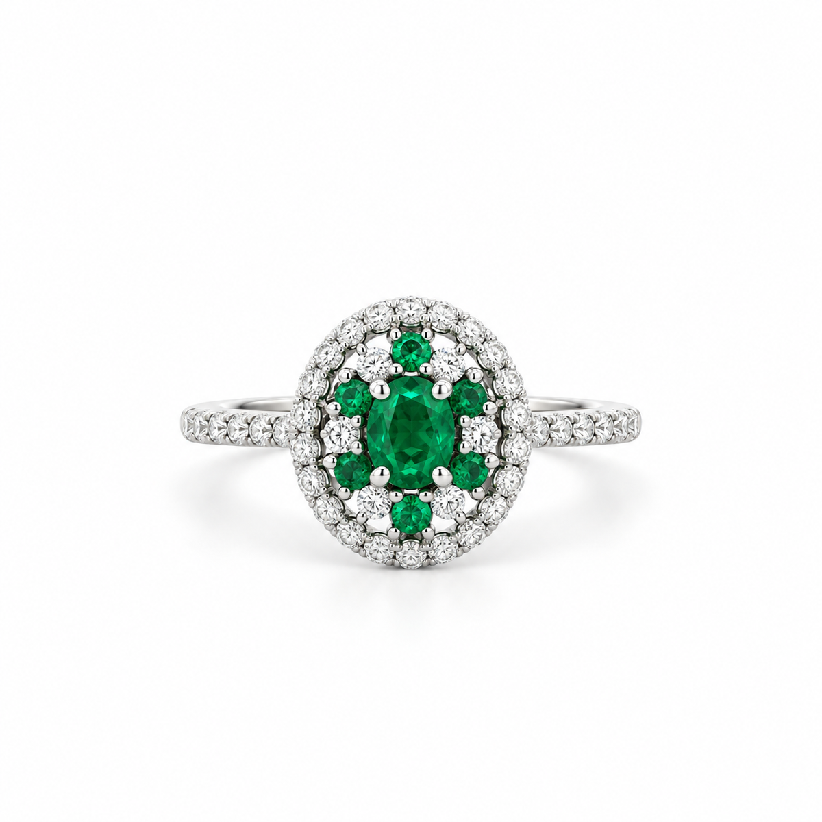 Emerald Diamond Halo Ring