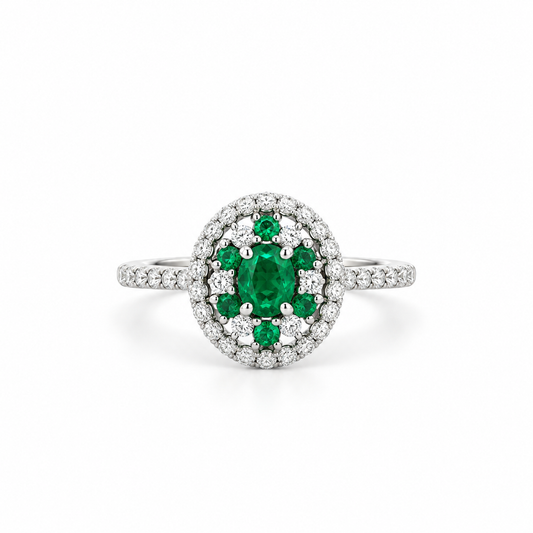 Emerald Diamond Halo Ring