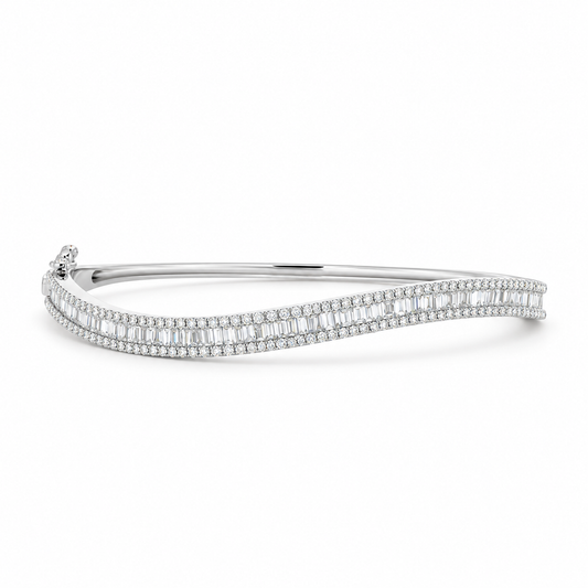 Baguette Wave Diamond Bangle Bracelet