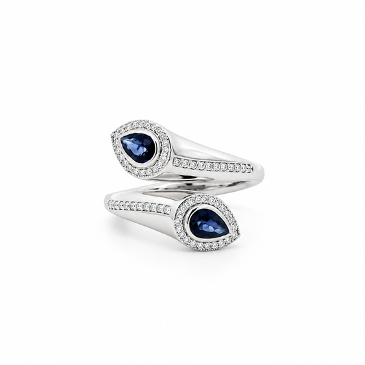 Teardrop Sapphire Twin Diamond Ring