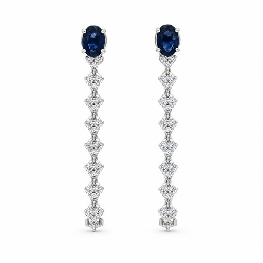 Sapphire Cascading Chain Diamond Earrings