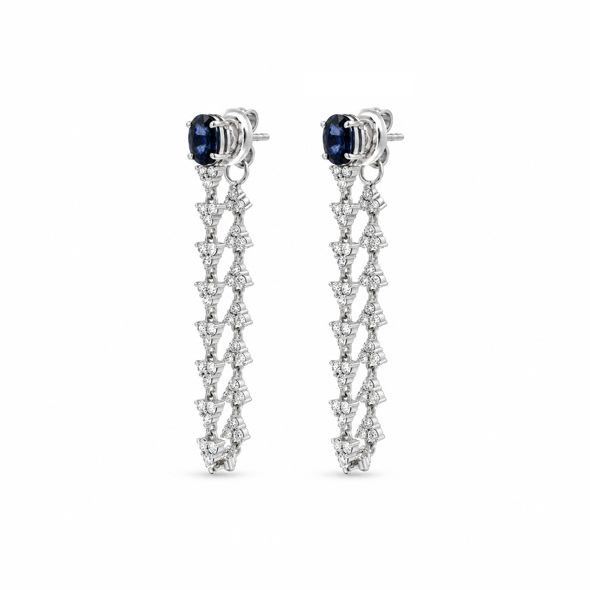 Sapphire Cascading Chain Diamond Earrings