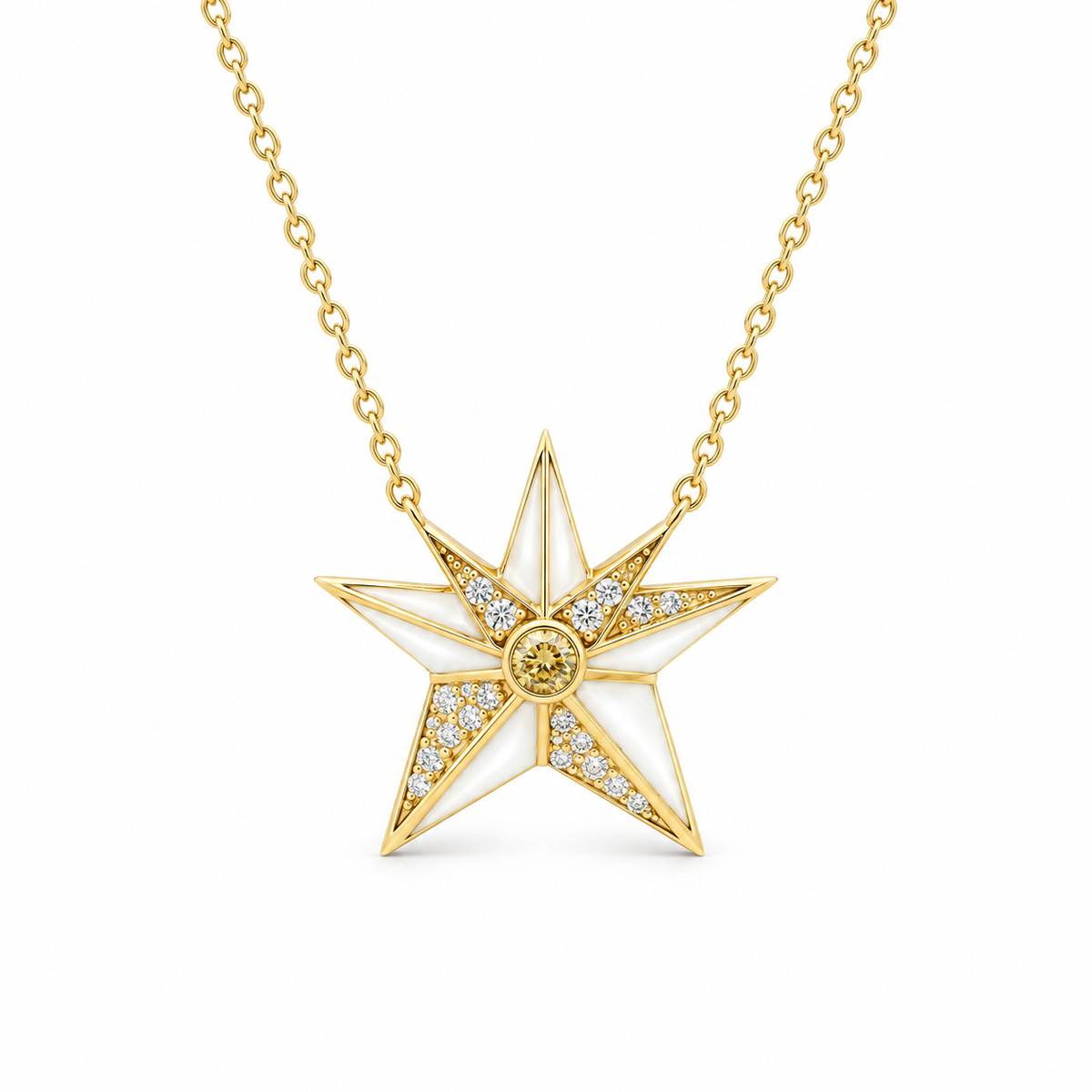Enamel Dimensional Star Diamond Necklace