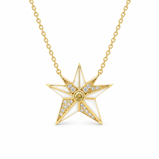 Enamel Dimensional Star Diamond Necklace