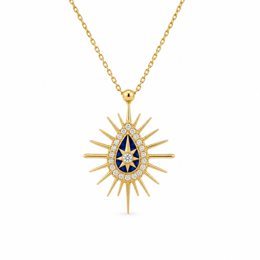 Cosmic Enamel Pear Sun Diamond Necklace