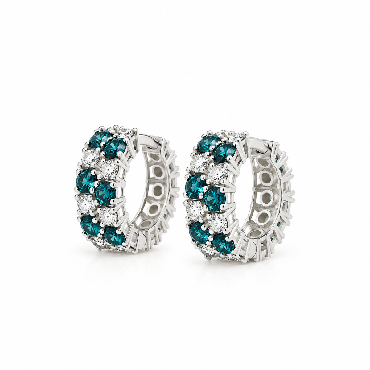 Striped Blue Diamond Hoop Earrings