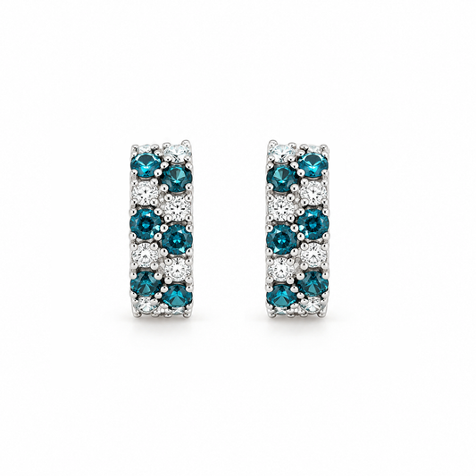 Striped Blue Diamond Hoop Earrings