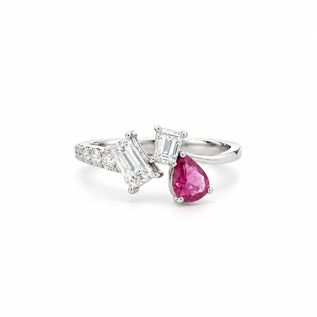 Asymmetrical Diamond and Ruby Ring
