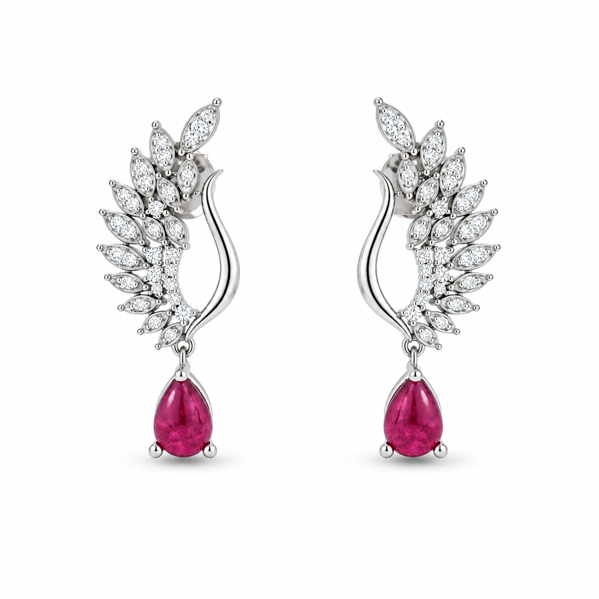 Ruby Drops Diamond Wings Earrings