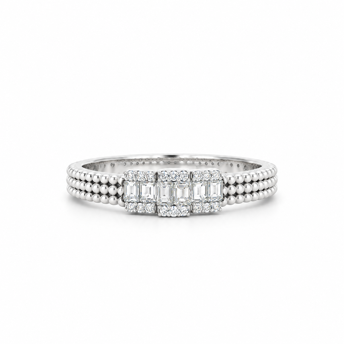 Trinity Beaded Baguette Diamond Ring