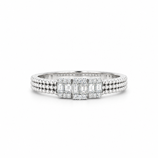 Trinity Beaded Baguette Diamond Ring
