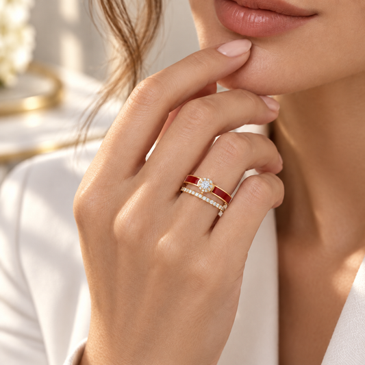 Dual Diamond Enamel Ring