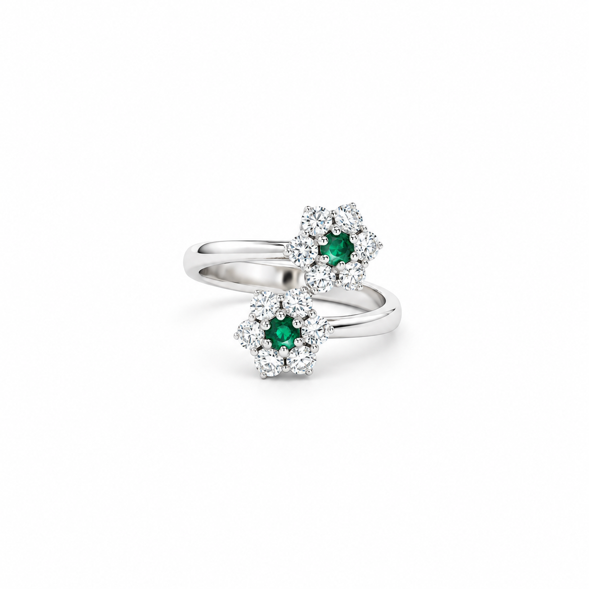 Double Emerald Flora Diamond Ring