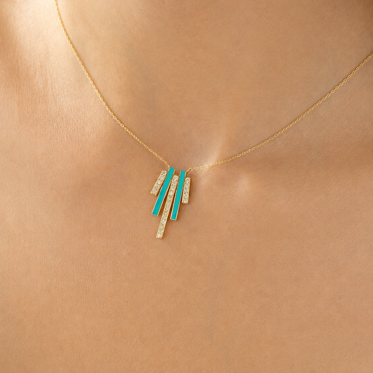 Enamel and Diamond Step Necklace