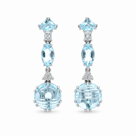 Blue Topaz Orbital Diamond Drop Earrings