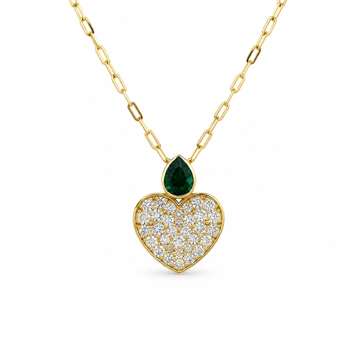 Pavé Heart Sapphire Diamond Necklace