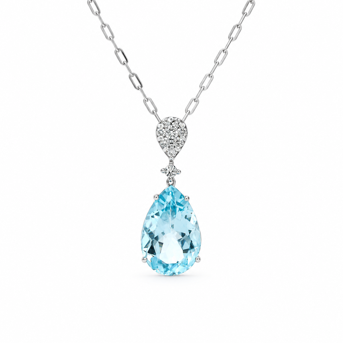 Blue Topaz Diamond Drop Necklace
