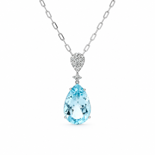 Blue Topaz Diamond Drop Necklace
