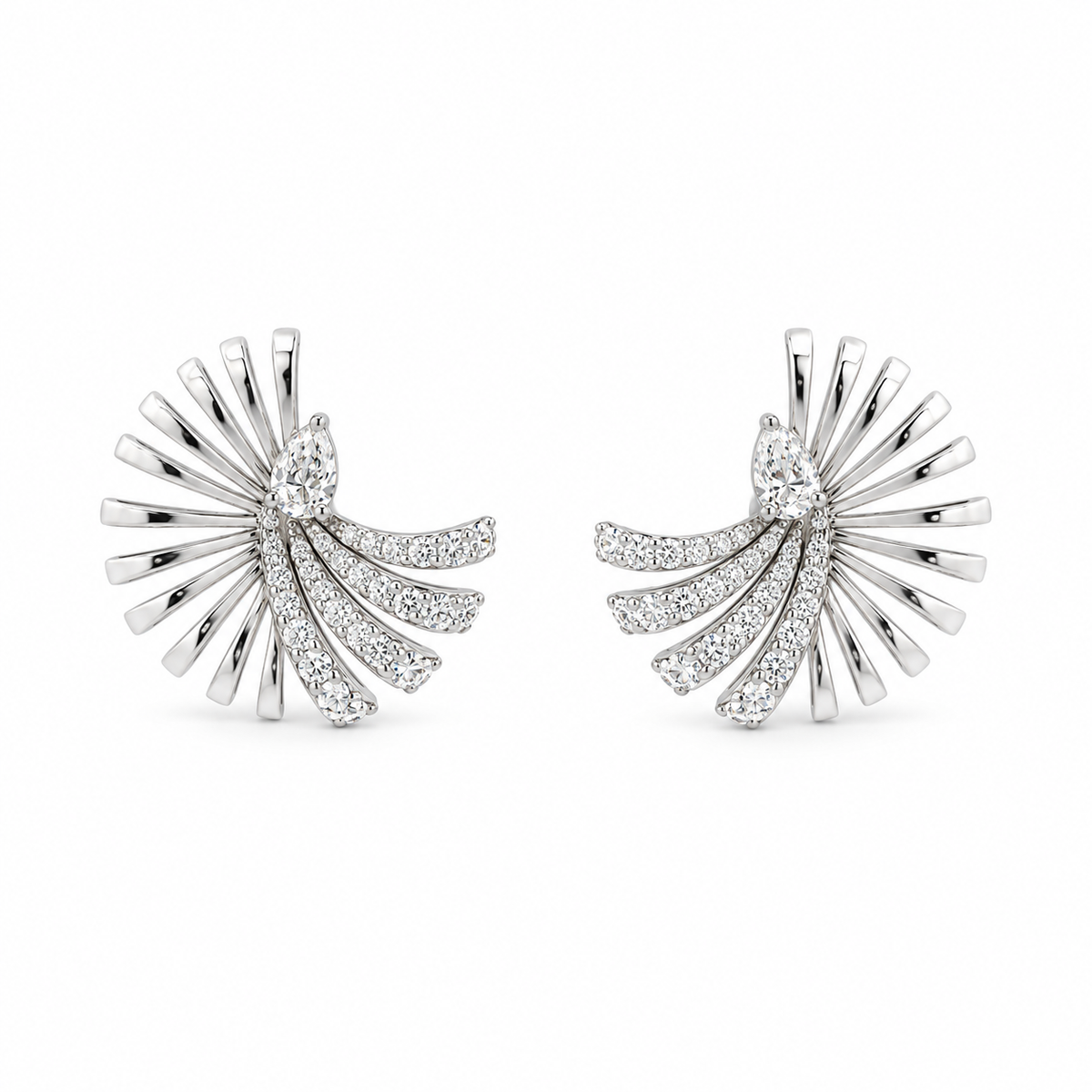 Arc Fan Diamond Earrings in white gold