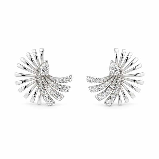 Arc Fan Diamond Earrings in white gold