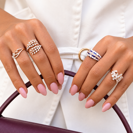 Geometric Enamel Dome Diamond Ring