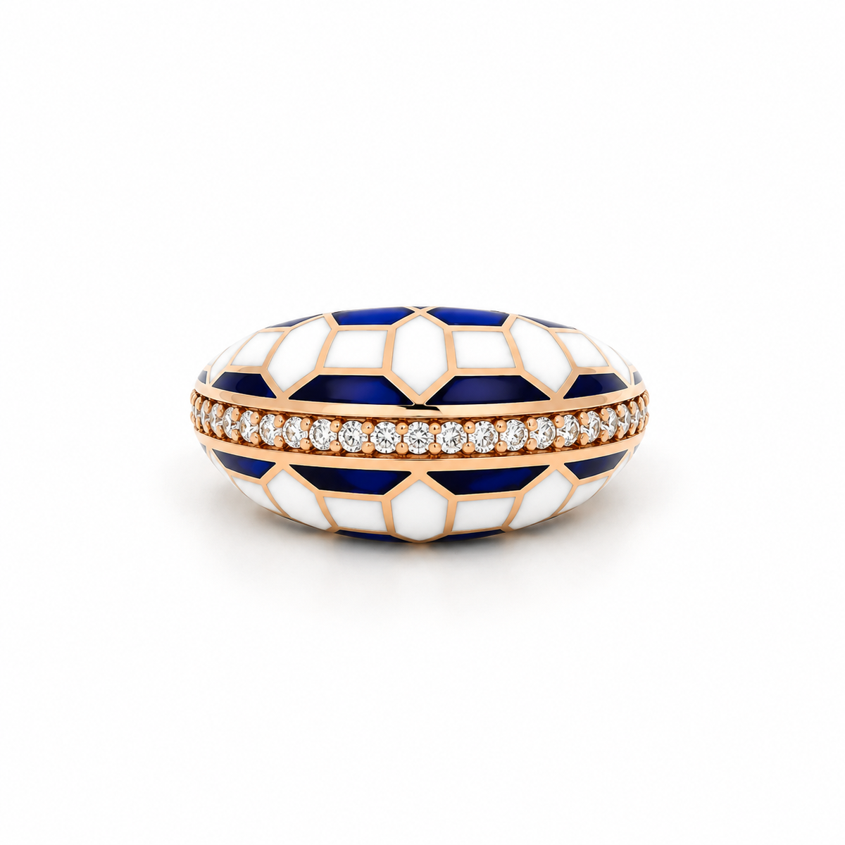 Geometric Enamel Dome Diamond Ring