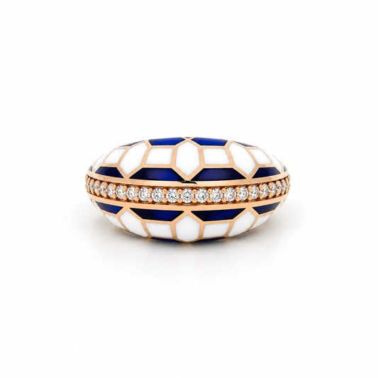 Geometric Enamel Dome Diamond Ring