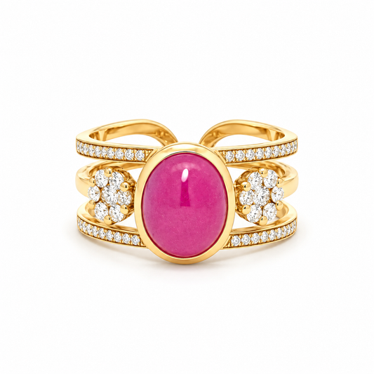 Ruby Blossom Diamond Ring in yellow gold