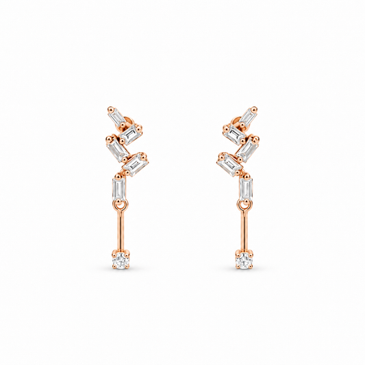 Baguette Vine Diamond Earrings in rose gold