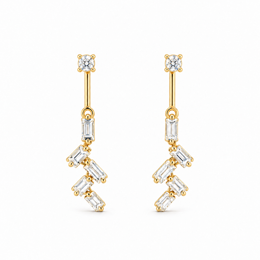 Cascade Baguette Diamond Earrings in yellow gold