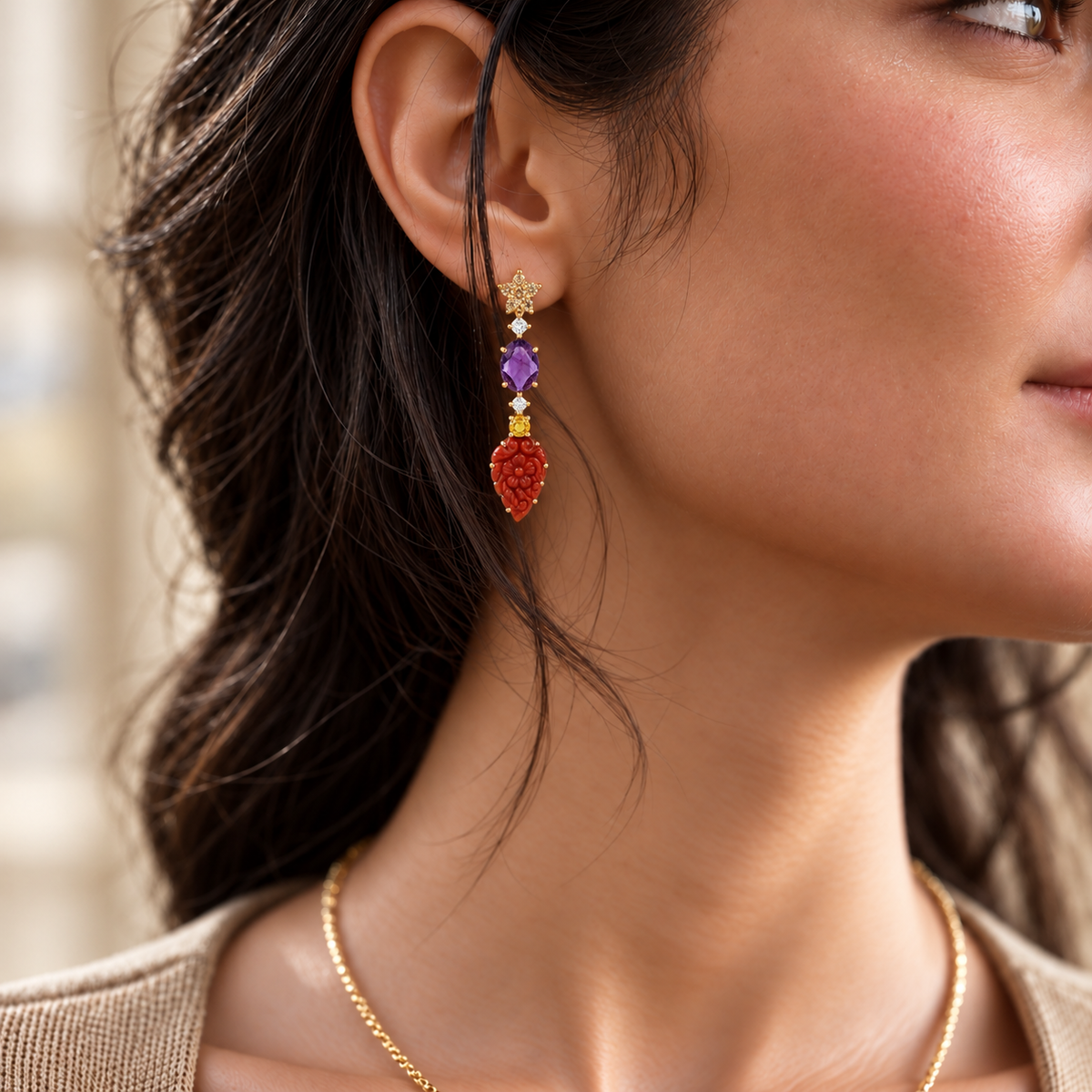 Coralia Gemstone Drop Earrings