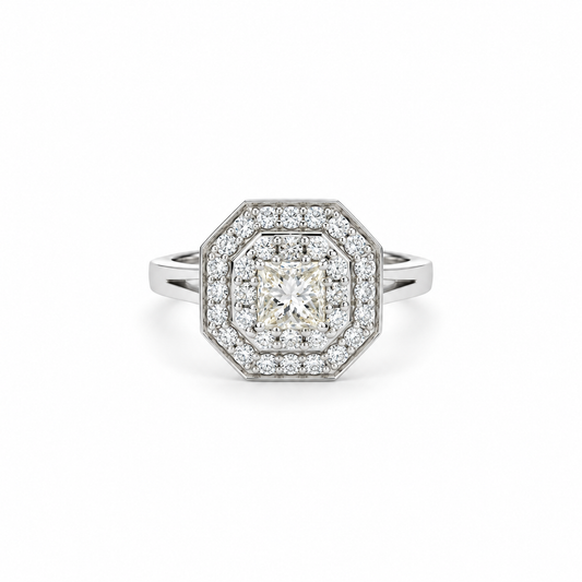 Octagonal Double-Halo Diamond Ring