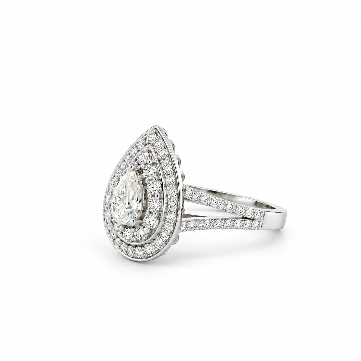 Poised Pear Halo Ring