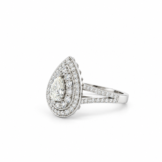 Poised Pear Halo Ring