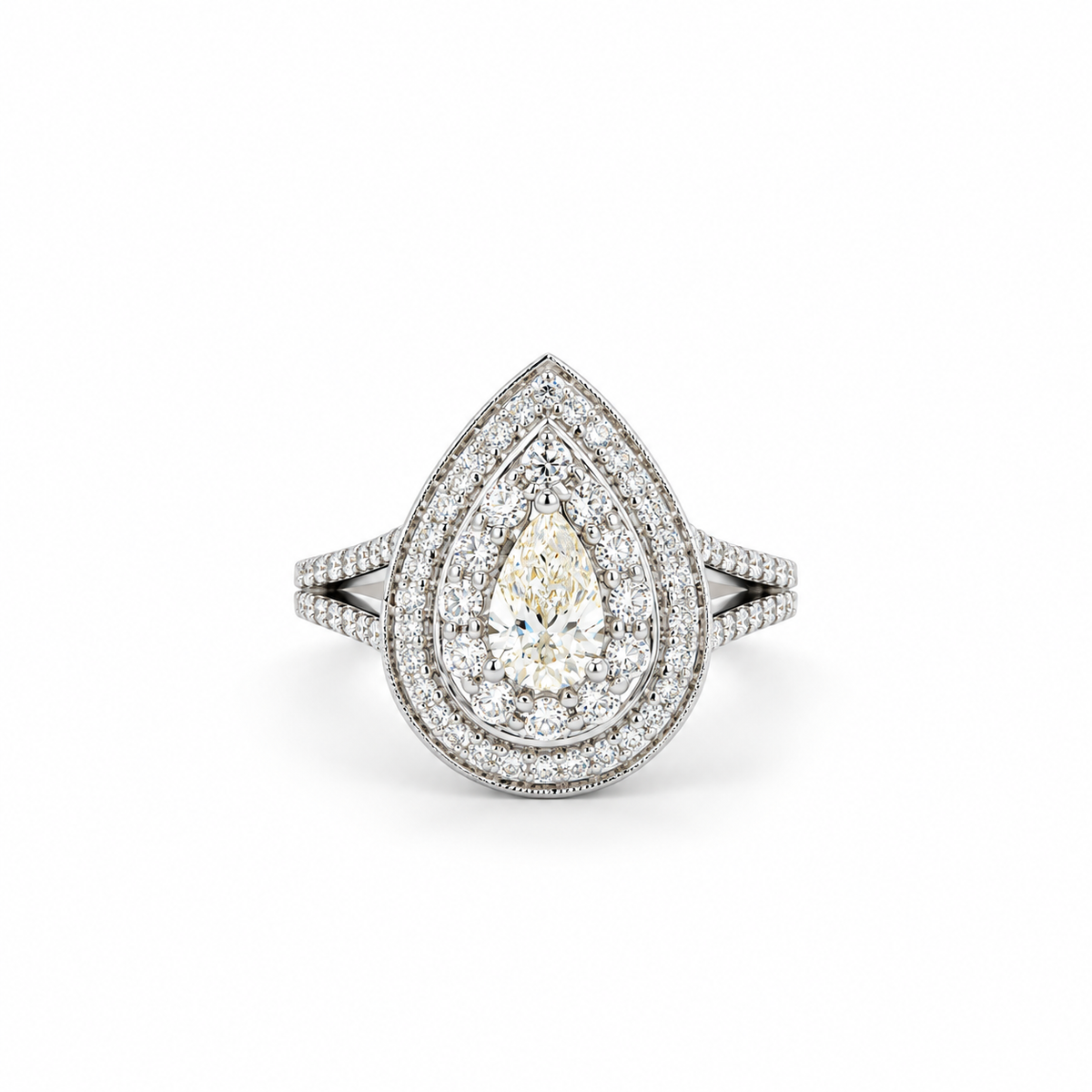 Poised Pear Halo Ring