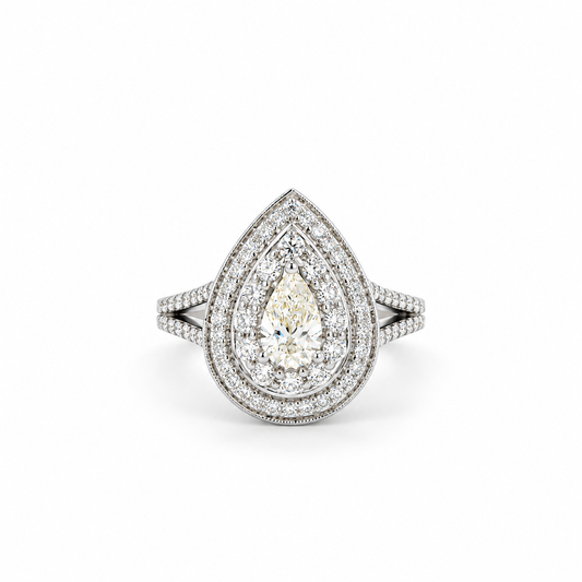 Poised Pear Halo Ring
