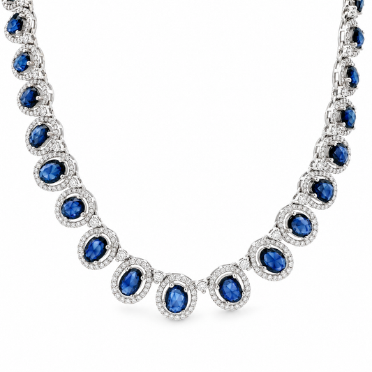 Sapphire Halo Diamond Necklace