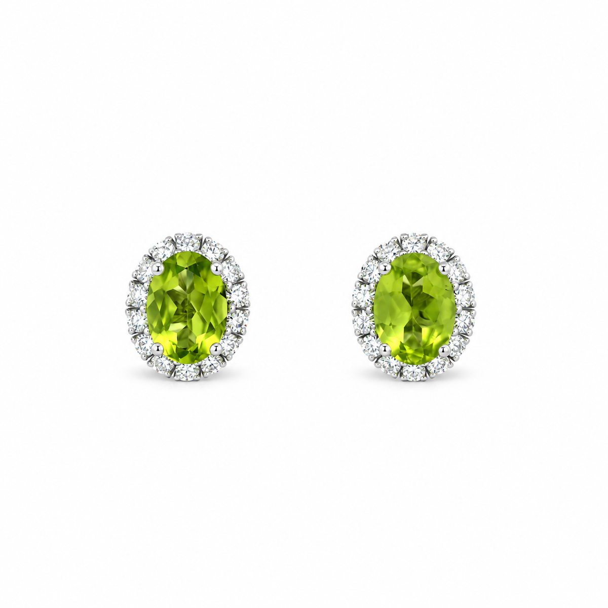 Peridot Halo Stud Diamond Earrings