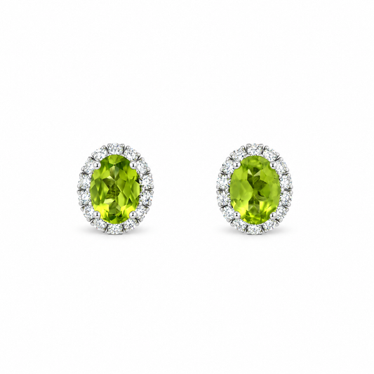 Peridot Halo Stud Diamond Earrings