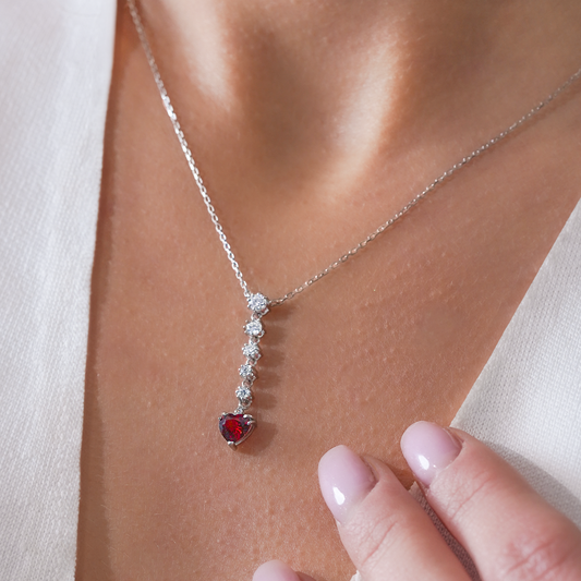 Garnet Heart and Diamond Drop Necklace