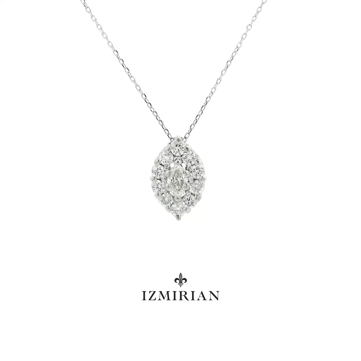 White gold marquise-shaped diamond cluster pendant necklace
