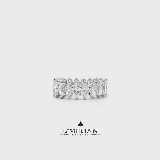 Marquise diamond eternity band in white gold shown in motion